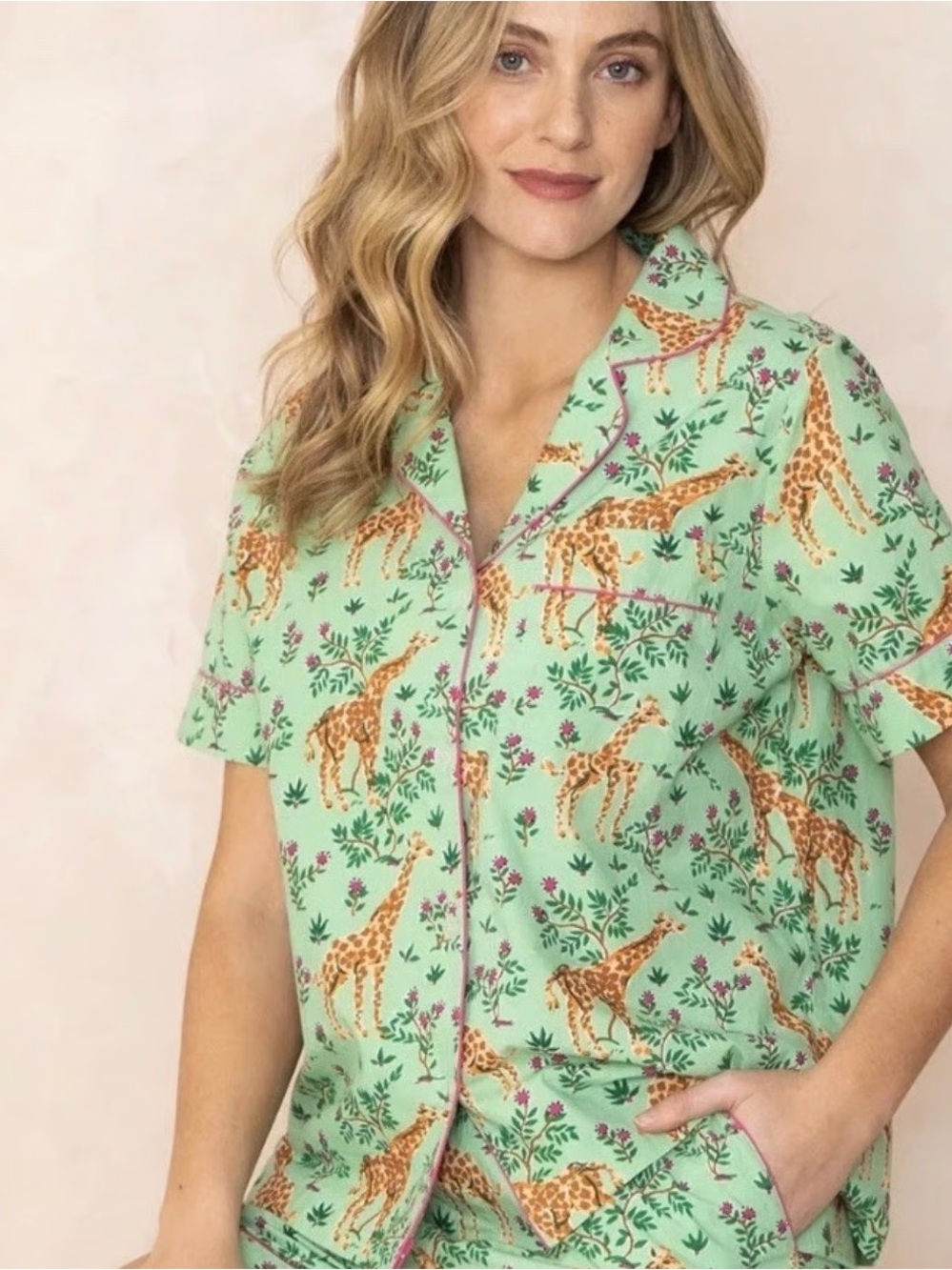 Printfresh Grazing Giraffe Print Short Sleeve Pajama Set Sz 1XL